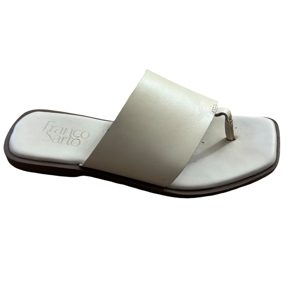 Franco Sarto Sandals Merci Ivory Beige Leather Slide Thong Casual Neutral Sz 6